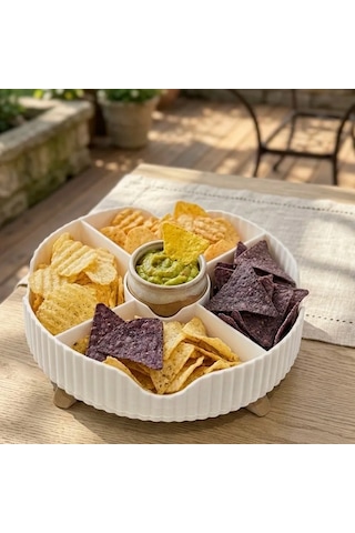 Döner Tablalı Bölmeli Çerez Sunum Tabağı 0