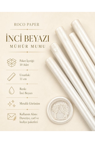 Silindir Mühür Mumu, İnci Beyazı, 10 Adet - 11 Cm, Zarf Ve Daveti Diğer