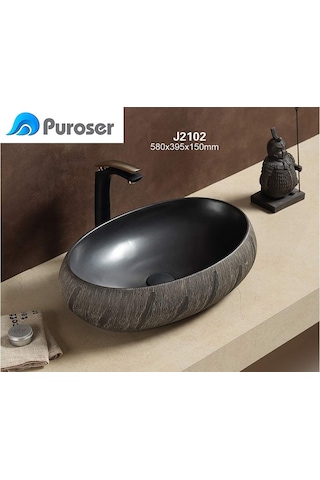 Puroser Stone Black Tezgah Üstü Çanak Lavabo
