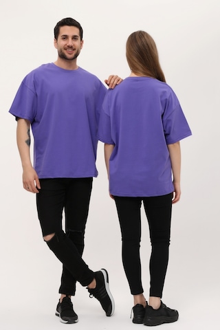 Unisex Mor Oversize Bol Kalıp T-shirt Çift Kombini Mor