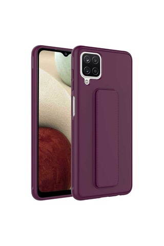 Samsung Uyumlu Galaxy A12 Kılıf Zore Qstand Kapak Mürdüm