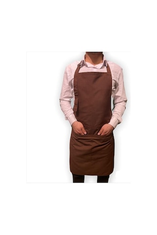 Kahverengi Cepli Önlük Askılı Garson Berber Cafe Şef Kasap Önlük Modelleri Kahverengi