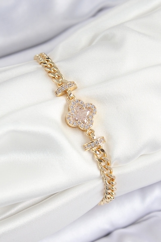 Pirinç Zirkon Taşlı Yonca Model Gold Renk Kadın Bileklik - Tj-bb7537 Diğer