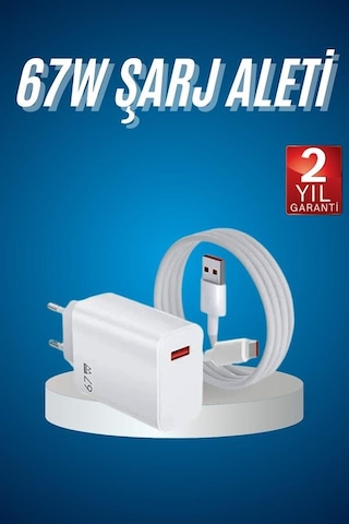 Şarj Aleti Adaptörü Kablo Seti 67w Beyaz Uzun Ömürlü 0