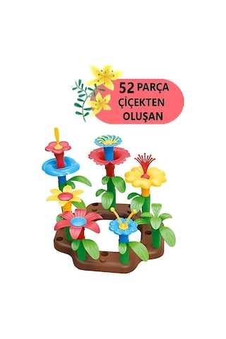 52 Parça Bahçe Çiçek Yapım Seti Yapı Blokları Yapboz Bul Tak Puzzle Eğitici Oyuncak