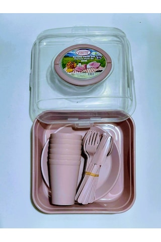 Ahir Ticaret Karizma Piknik Seti 6'Lı 32 Parça Pudra Pembe