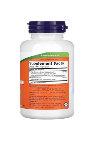 Now Foods Ginkgo Biloba Double Strength 120 Mg 200 Veg Kapsül
