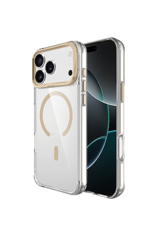 Apple Uyumlu iPhone 17 Pro Max Kılıf M-safe Şarj Özellikli Airbagli Kamera Standlı Zore Azor Kapak - Turuncu Turuncu