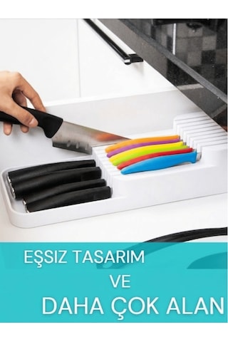 Beylini 18'li Bıçak Standı Bıçaklık Tezgah Üstü Çekmece İçi Mutfak Düzenleyici Organizer Bıçak Düzenleyici Beyaz