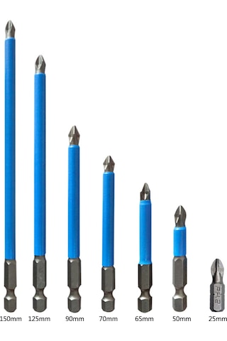 Xindoker 7'li Çapraz Tornavida Ucu Seti - Mavi Gri Renkli, 25-150mm Uzunlukları, Güçlü Manyetik Fonksiyonlu