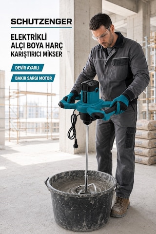 W-8000v Bakır Sargı Boya Alçı Harç Kimyasal Karıştırıcı Devir Ayarlı Mikser Mavi Profesyonel Alman