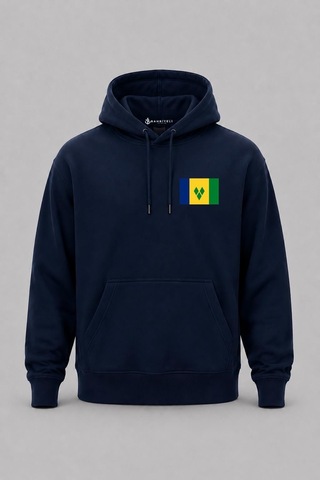 Bahriyeli Collection Kapüşonlu Saint Vincent Ve Grenadinler Bayrağı Cep Baskılı Unisex Sweatshirt Lacivert