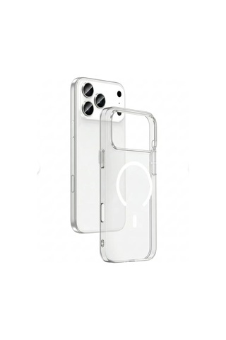 Apple iPhone Uyumlu 17-18 Pro Max Güçlendirilmiş Magsafe Şarj Özellikli Sararmaz Kristal Sert Kapak Kılıf Ve Kırılmaz Ekran Koruyucu Beyaz Beyaz