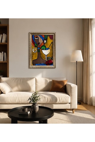 El Yapımı Akrilik Tablo Modern Soyut Kadın Figürlü Dekoratif Çerçeveli Duvar Tablosu 35x50 Cm