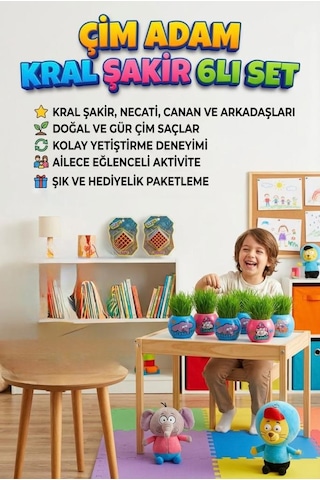 Kral Şakir Ve Arkadaşları Tasarımlı 6'lı Çim Adam Sula Uzat Kes Eğitici Oyun Seti