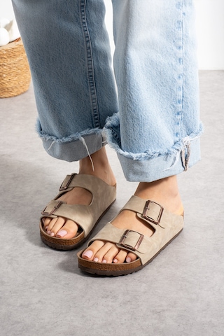 Stwenn Çift Tokalı Ortopedik Taban Terlik Unisex Günlük Rahat Kaymaz Taban Yazlık Sandalet Bej