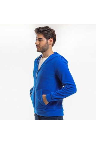 Slazenger SAMSON IN Erkek Fermuarlı Kapüşonlu Cepli Saks Mavi Polar