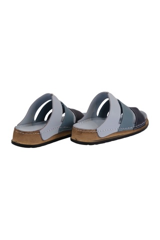 Napa Shoes Hakiki Deri Üç Bantlı Çok Renkli Ortopedik Kadın Terlik Napa-303 Mavi