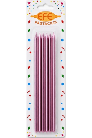 Metalik Rose Gold Pembe Uzun Pasta Mumu 20 Cm Çok Renkli