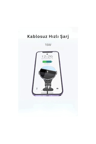 C1331 Izgara Klipsli 15w Kablosuz Şarjlı Magsafe Araç Tutucu Siyah