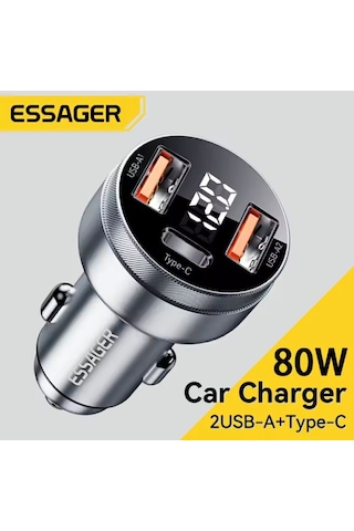 Essager 80w Araç Şarjı Type-c+usb Üç Giriş Hızlı Pd Ce Lisanslı