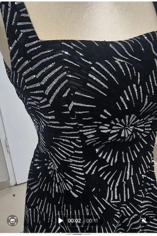 Uzer Abiye Işıltılı Sim Baskılı Jacquard Dokulu Kare Yaka Couture Premium Abiye Elbise,düğün Albisesi Siyah Gümüş
