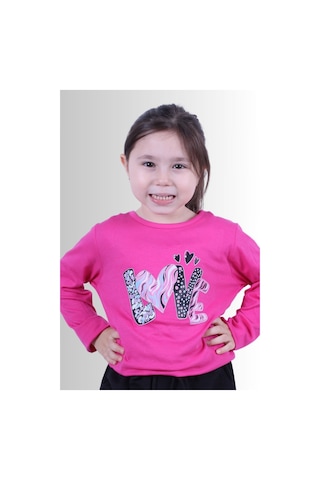 3'lü Love-cat Meow-good Things Baskılı Kız Çocuk Uzun Kol Fuşya-gri-yeşil Sweatshirt Çok Renkli