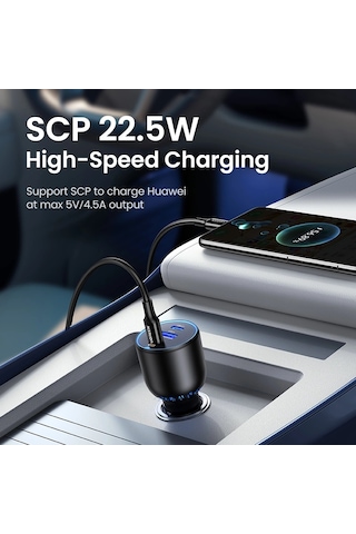 Ugreen 130w Qc Pd Hızlı Araç İçi Şarj Cihazı Çakmaklık Adaptörü 2xusb-c, 1xusb-a, Siyah, 90413