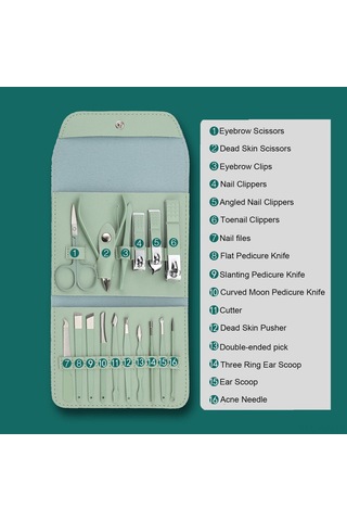 Kosona Stainless Steel Manikür Takımı 12 Parça, Pırlanta Mor, Çift Katlı Çanta, Tırnak Kesici Ve Pedikür Araçları Mor