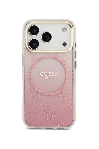 Apple Uyumlu iPhone 17 Pro Kılıf Guess Lisanslı M-safe Şarj Özellikli 4g Desenli Simli Silikon Kapak Pembe Pembe