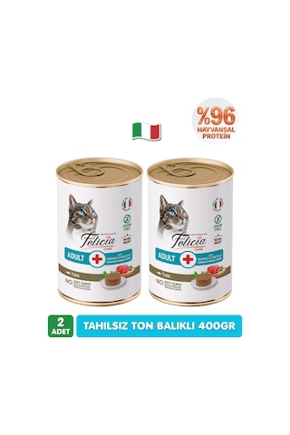 %97 Proteinli Tahılsız Ton Balıklı Ezme Yetişkin Kedi Konserve Maması 400 Gr X 2 Adet