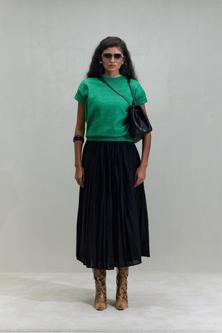 Suud Collection Siyah Donette Piliseli Etek