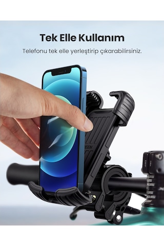 Ugreen Motosiklet Ve Bisikletler İçin 360 Gidon Telefon Tutucu, Siyah, 60548
