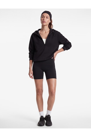 Koton Rahat Kalıp Yarım Fermuarlı Stoperli Kapüşonlu Uzun Kollu Spor Sweatshirt Siyah 7wak10190nk