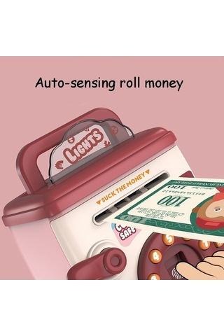 Tongxida Çocuklar Çok İşlevli Kendiliğinden Yuvarlanan Madeni Para Kumbarası Karikatür Kasa, Renk: Pembe - Şifre Parmak İzi, F