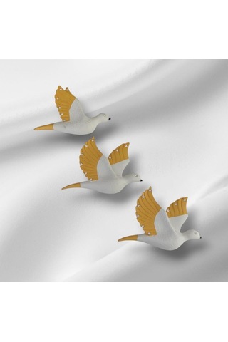 Dekoratif Üçlü Kumru Kuş Duvar Dekoru Süs Sarı Renk 3 Lü Set