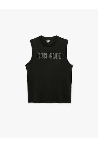Koton Regular Fit Kolsuz Bisiklet Yaka Baskılı Spor Atleti Siyah 6sam30001nk