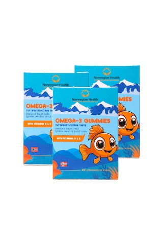 Norwegian Health Omega 3 Gummies Çocuklar için Tutti Frutti Aromalı Norveç Somonlu Balık Yağı 3 x 30 Çiğnenebilir Fom
