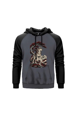 Koruyucu Bozkurt Gri Renk Reglan Kol Sweatshirt Kapşonlu