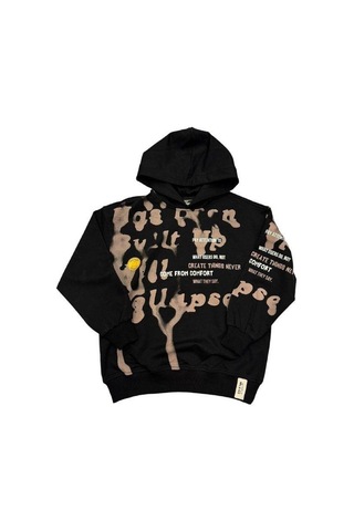 Erkek Çocuk Oversize Kalıp Kapüşonlu Batik Desenli Sweatsirt-14848 Siyah