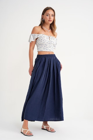 4612 Kadın Yandan Cepli Pileli Bol Etek Lacivert Lacivert