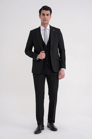Efor Slim Fit Çift Yırtmaç %97 Yün Esnek Siyah Yelekli Klasik Takım Elbise Tk 937 Siyah