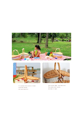 Cbtx Açık Dokuma Piknik Sepeti Pamuk Keten Kumaş Hasır S Mavi Izgara