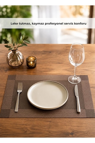 Kahverengi Pvc Amerikan Servis 30x45 Cm - Çerçeveli Leke Tutmaz Supla Matı