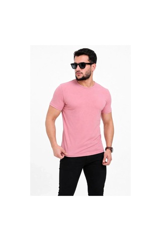 Tarz Yeri Erkek Basic Tişört Bisiklet Yaka Kısa Kol Günlük Yazlık Slim Fit T-shirt - Pembe