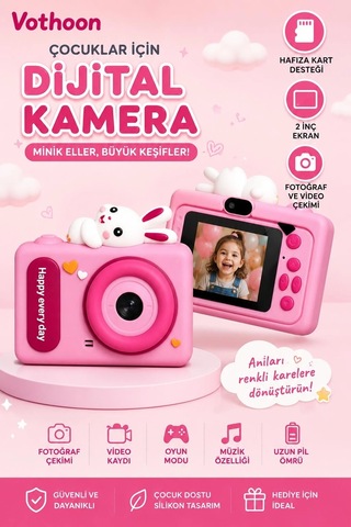 Mep Mini Çocuk Kamerası 2 İnç Ekranlı Fotoğraf Video Çekimli Şarjlı Silikon Korumalı Dijital Kamera Najmaddin