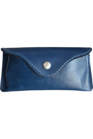 Lnderi Gerçek Deri Gözlük Kılıfı - Deri Güneş Gözlüğü Kabı Mavi