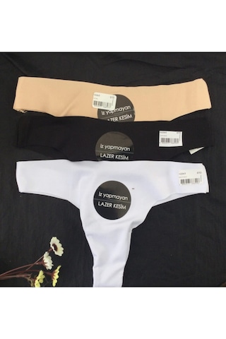 Bonbonetti Lazer Kesim Tanga Kulot Beyaz-Siyah-Ten Kadın Külot Çok Renkli