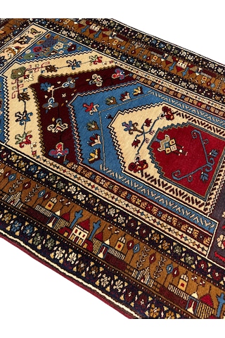 El Dokuma Sıfır Yahyalı Halısı Seccade Namazlık 105x167 Kök Boya %100 Yün Lacivert