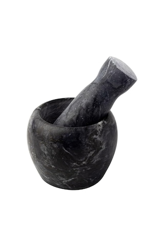 Mithra Life Doğal Mermer Havan Tokmak Seti Koyu Gri Oyma Desenli Mıt1251